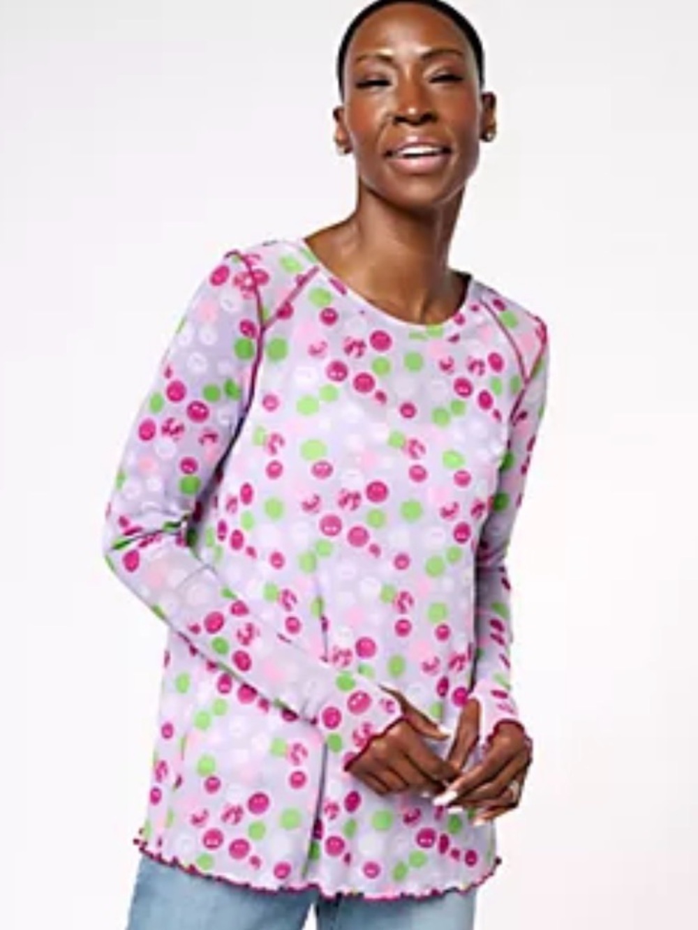 LOGO Lori Goldstein x Smiley World Purple Mesh Layering Long Sleeve Top